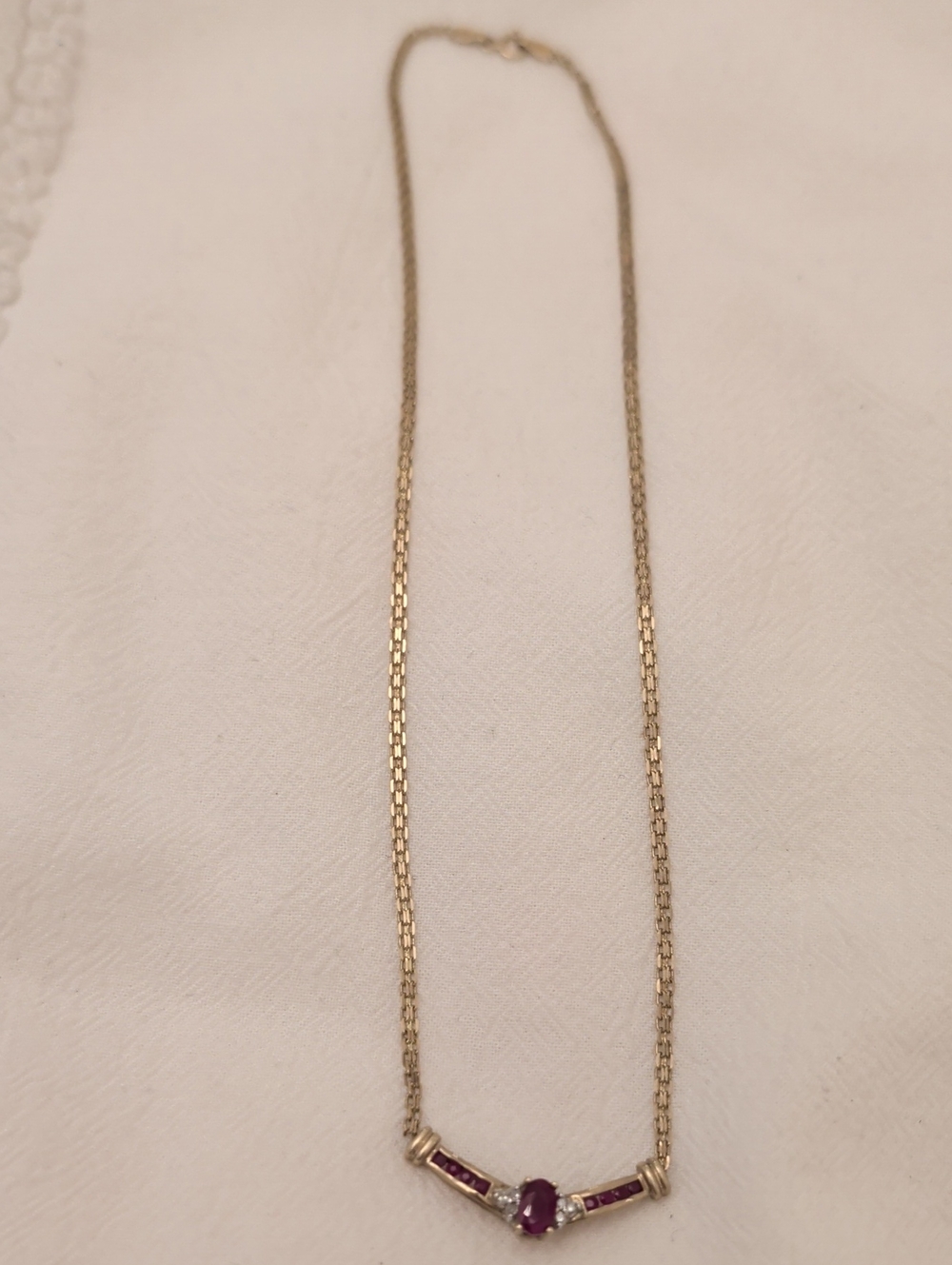 Classic Gold Tone Ruby Pendant Necklace